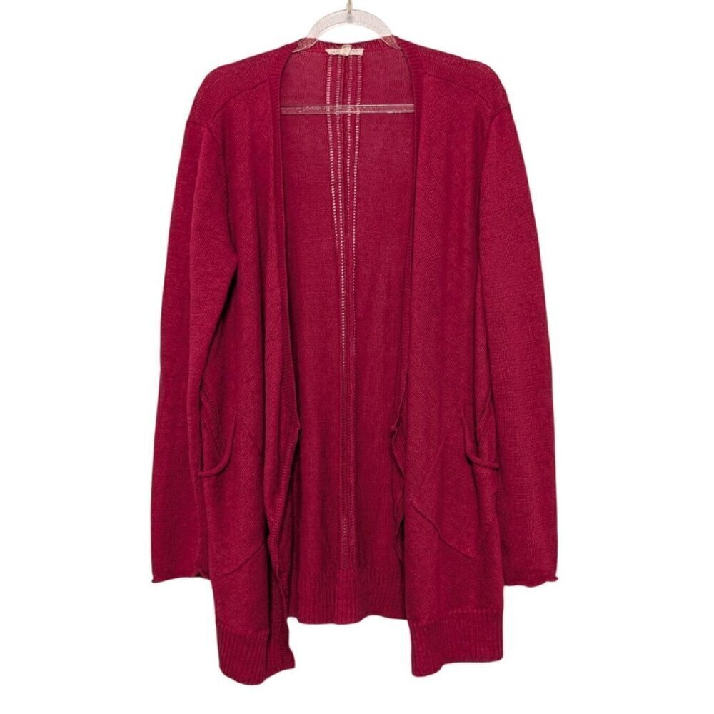 Eileen Fisher 100% Linen Cardigan Womens Size Large Pink Draped Open Front